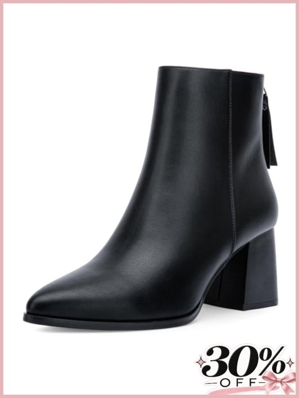 Pointed Toe Chunky Block High Heel Ankle Boots Back Zipper